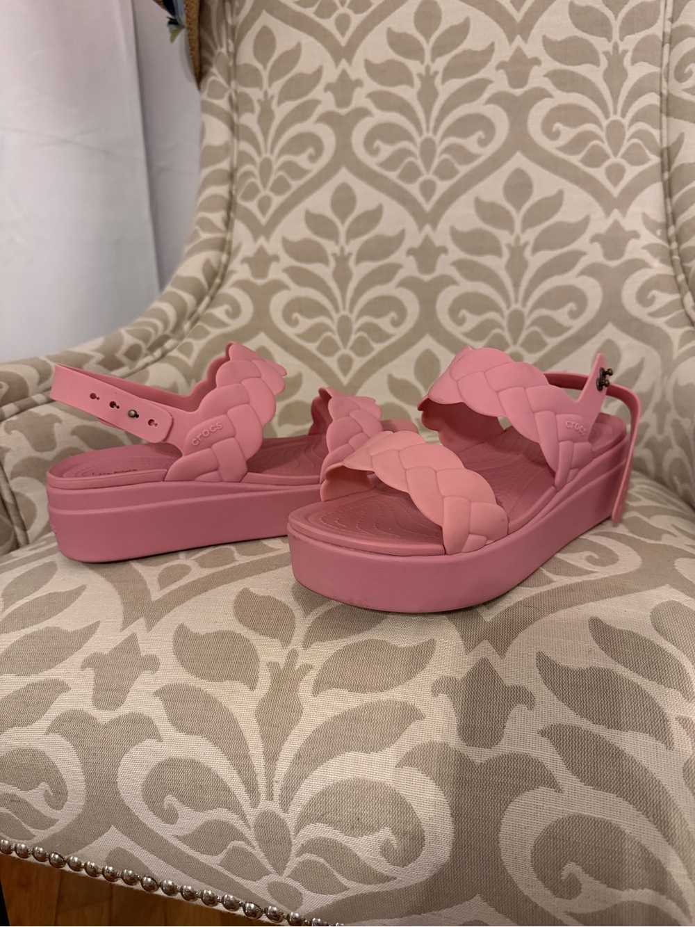 CROCS Pink Braided Platform Slide Sandals for Women - Picture 2 of 5